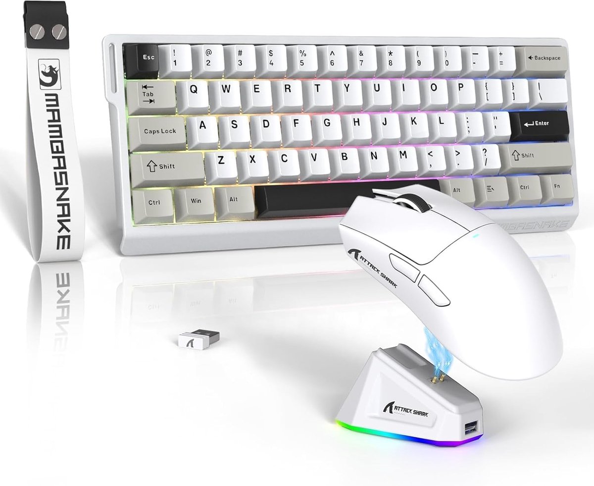 SnelShoppen - Gaming Muiskliks en Toetsenbord Combo - Draadloze X60HE Mechanische Toetsenbord met Hall Effect Switches, Ultralichte Witte Gaming Muis,