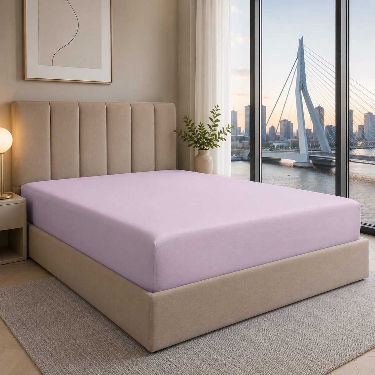 Hoeslaken 200x200 cm – 40 cm diepe hoek – Geborstelde microvezel – Geschikt voor boxspring – Past op matrassen tot 40 cm – OEKO-TEX – Krimp- en kleurvast – Lichtlavendel