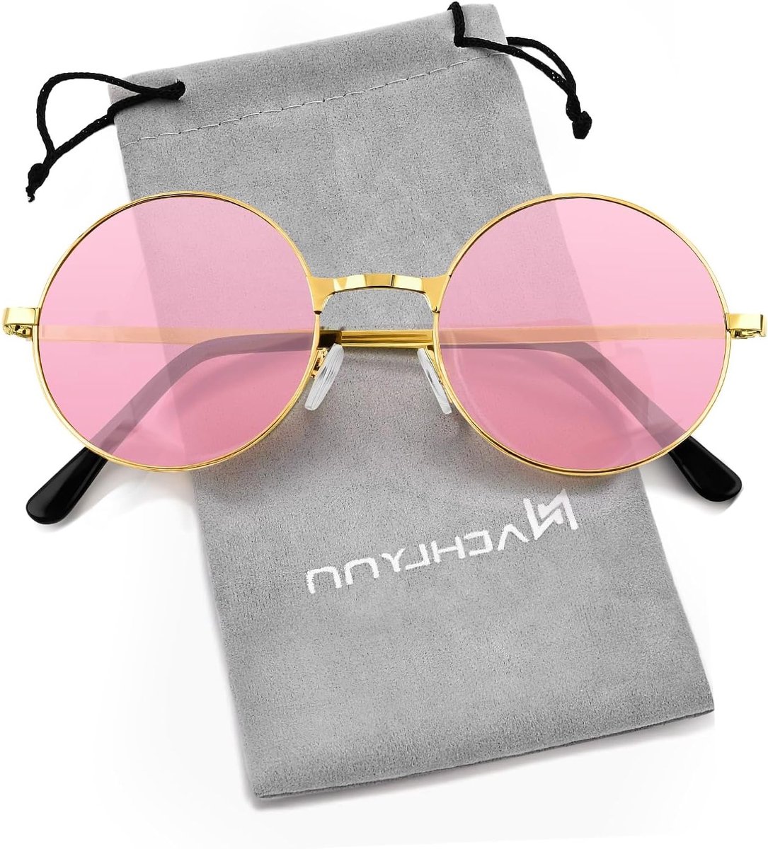 Ronde hippie zonnebril met metalen rand, UV380 bescherming, retro 70s stijl, perfect voor feesten en festivals