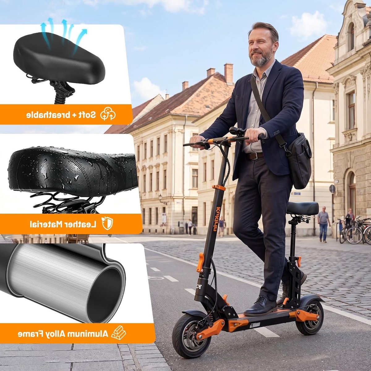 Elektrische step met verstelbaar en opvouwbaar ontwerp, schokabsorberend zadel voor lange afstanden, ideaal voor dagelijks gebruik
