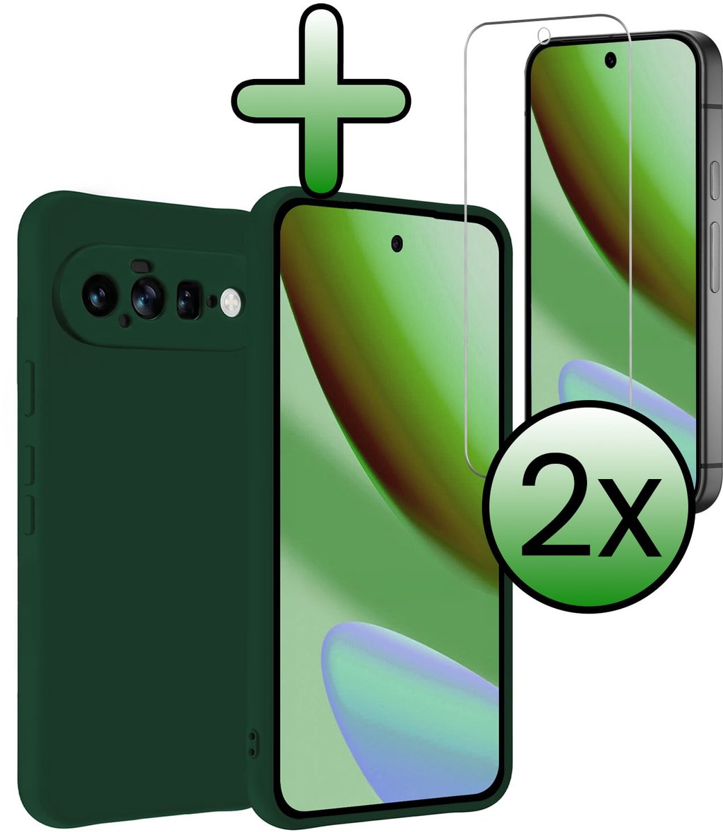 Hoesje Met 2x Screenprotector - Geschikt voor Google Pixel 11 - Sterk & Shockproof - Back Cover - Siliconen Case - Telefoon Hoes - Donkergroen