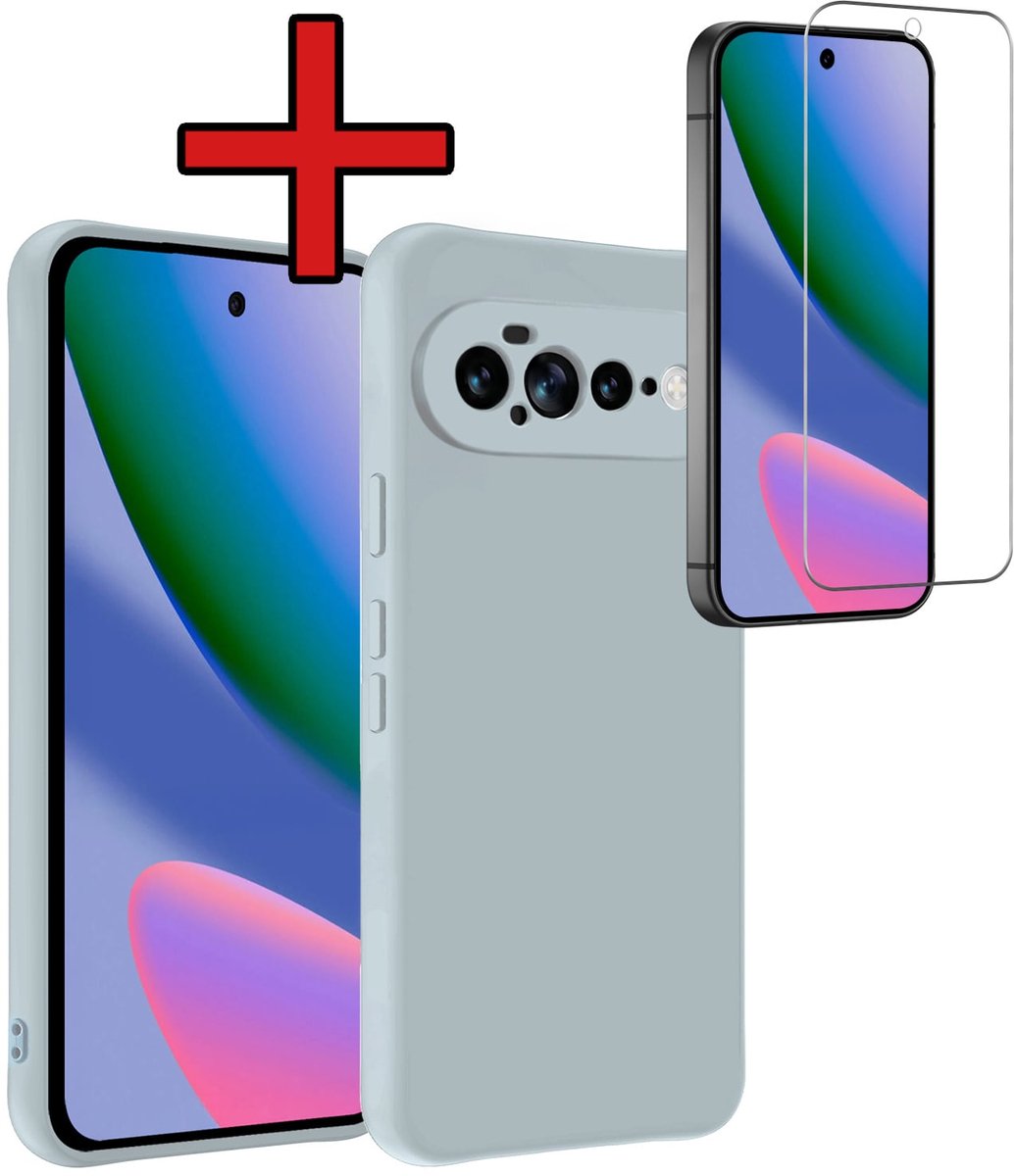 Hoesje - Met Screenprotector - Geschikt voor Google Pixel 11 Pro XL - Sterk & Shockproof - Telefoon Hoes - Back Cover - Siliconen Case - Telefoonhoes - Lichtblauw