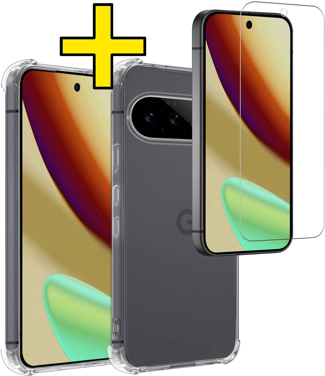 Hoesje - Met Screenprotector - Geschikt voor Google Pixel 11 Pro - Sterk & Shockproof - Siliconen Case - Back Cover - Telefoon Hoes - Shock Proof - Telefoonhoesjes - Transparant