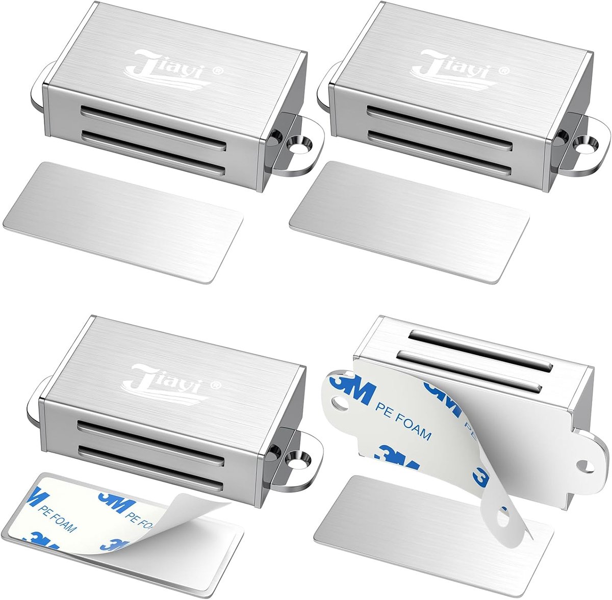 SnelShoppen - Magnetic Door Catch Glue 4 Pack - Sterke Magneten voor Keuken, Kast en Lade - RVS Deursluiting, Makkelijk te Installeren met Lijm of Sch