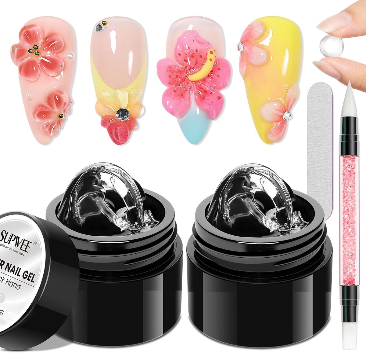 SnelShoppen - 3D Gel Nagelkunst Set - 2x5g Niet-Plakkerige Builder Gels, Dubbele Mallen, Silicone Pen voor Thuis Manicure, Perfect voor Beginners