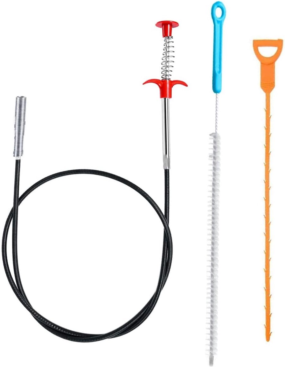 SnelShoppen - Drain Unblocker Tube Cleaning Spiral 3Pcs - RVS en Plastic Ontstopper Set voor Afvoer, Gootsteen, Badkamer en Douche - Haar en Verstoppi