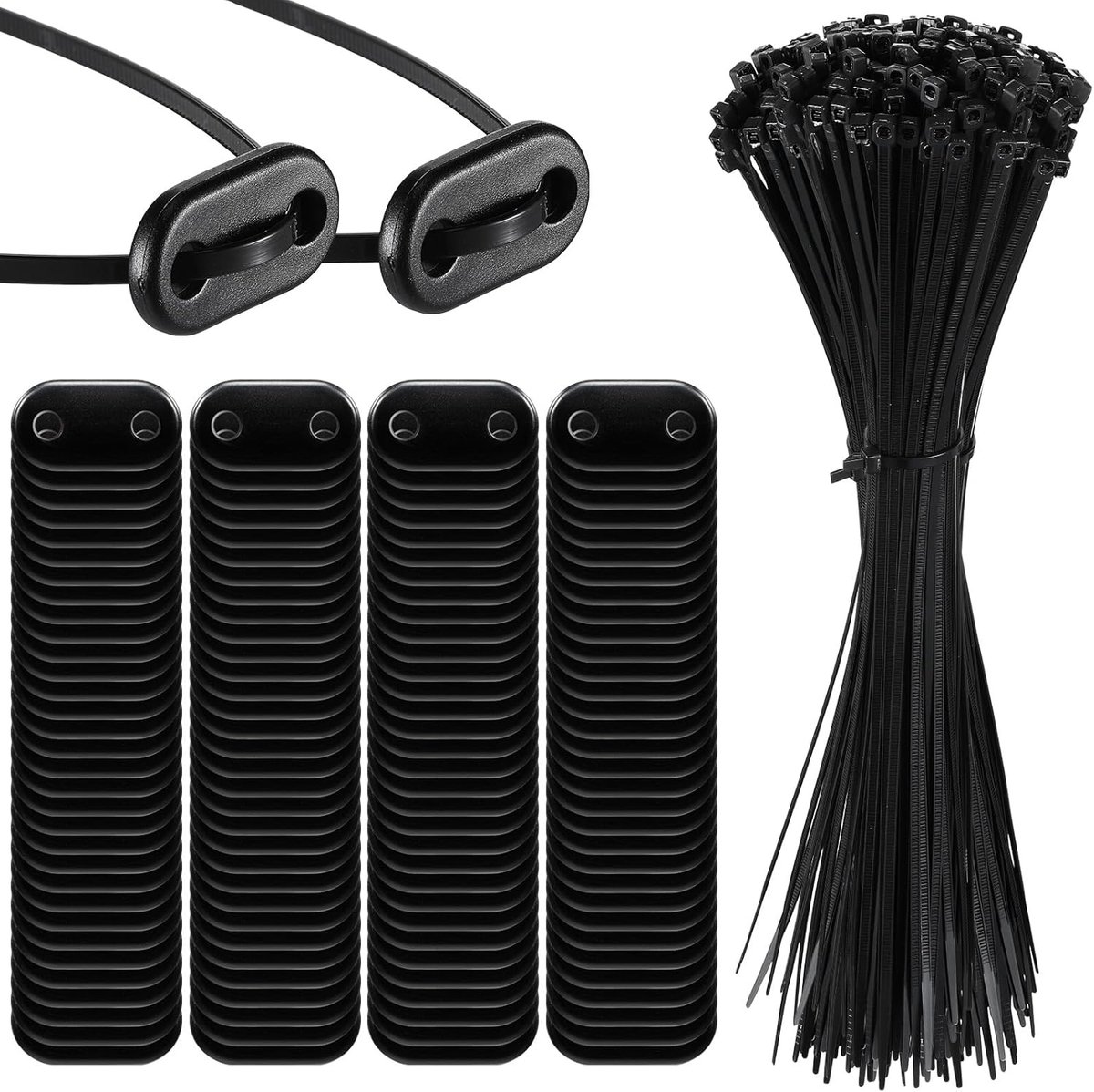 SnelShoppen - 150 Stuks Zwarte Inkijkbescherming Bevestiging | PVC Kabelbinders en Montageplaatjes voor Tuinhekken, Inkijkbescherming, Terras, Tuin, B