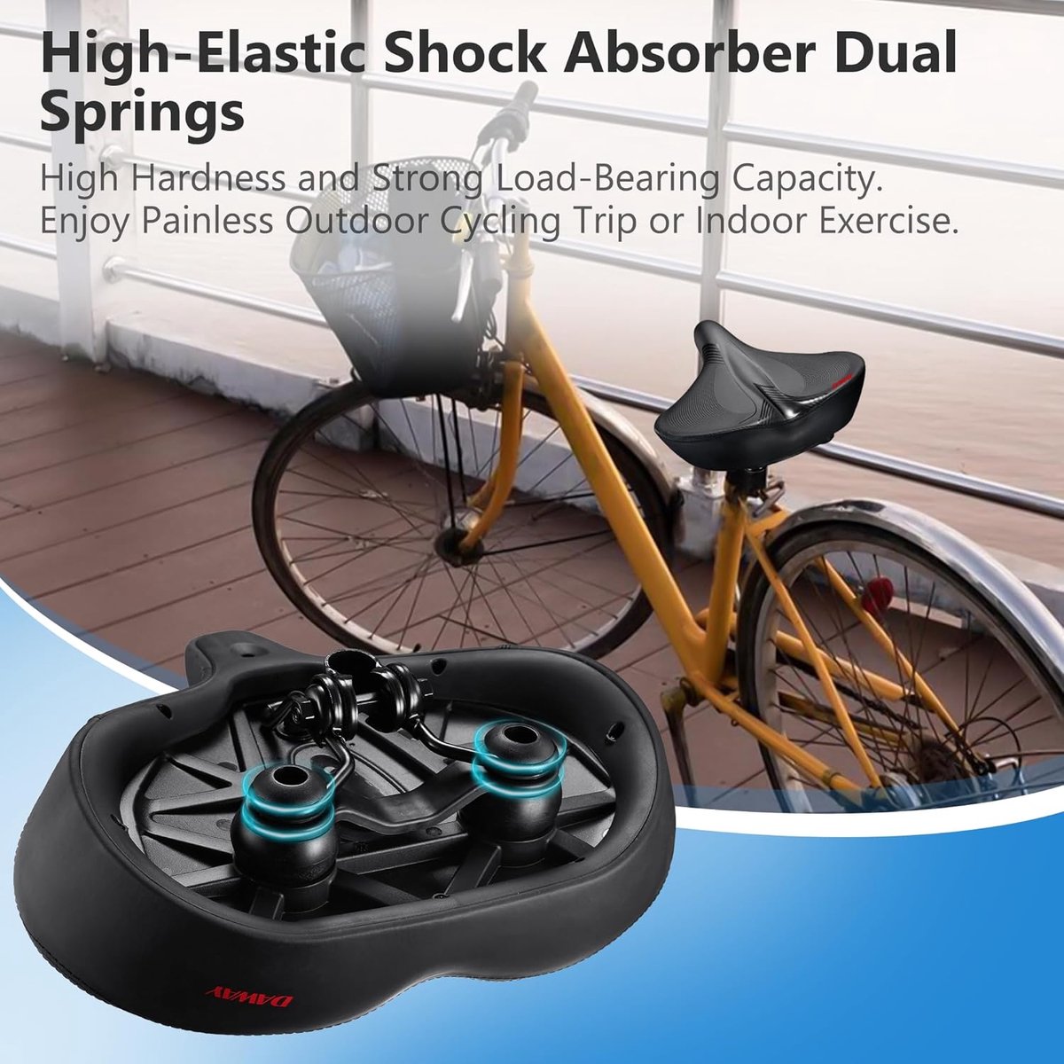SnelShoppen - DAWAY C40 Fietszadel Extra Zacht Schuim, Breed en Comfortabel, Universeel voor Dames en Heren, Hometrainer, MTB, E-bike, Stadsfiets en R