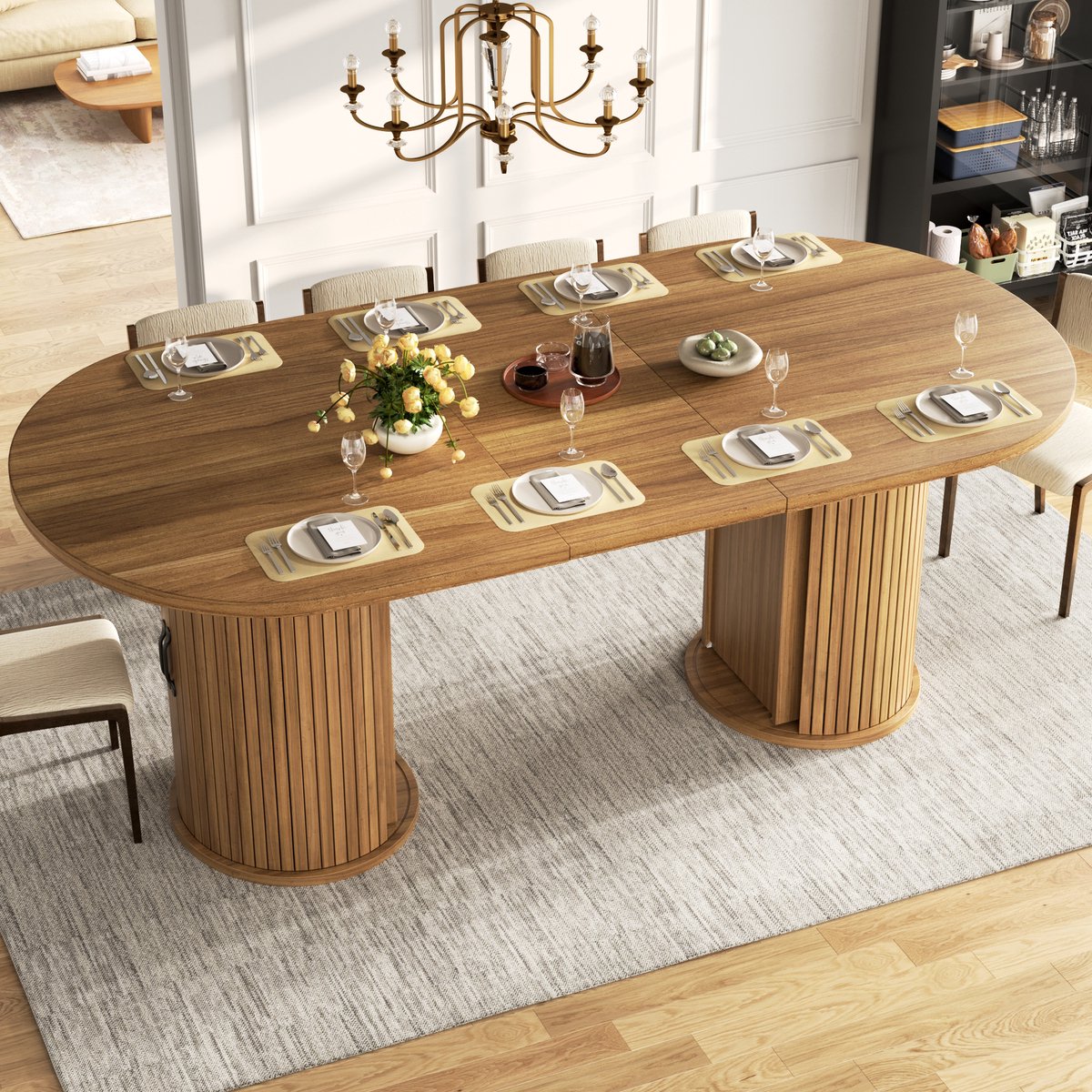 HAUSS SPOLE Eettafel - Uitschuifbaar Met Verborgen Opbergruimte En Metalen Handgrepen - Voor Eetkamer En Woonkamer - Donkerbruin - 189,7x80x75 Cm