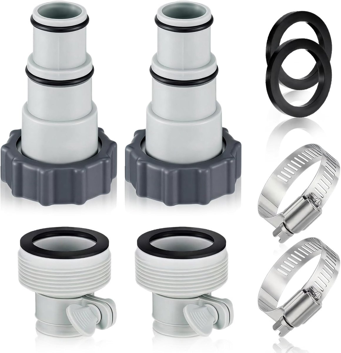SnelShoppen - 8 Pack Pool Hose Adapter Set voor Intex Zwembad, Type A en B Adapters, 32 mm Tuinslang Adapter, Inclusief RVS Klemmen en Rubber Seals, U