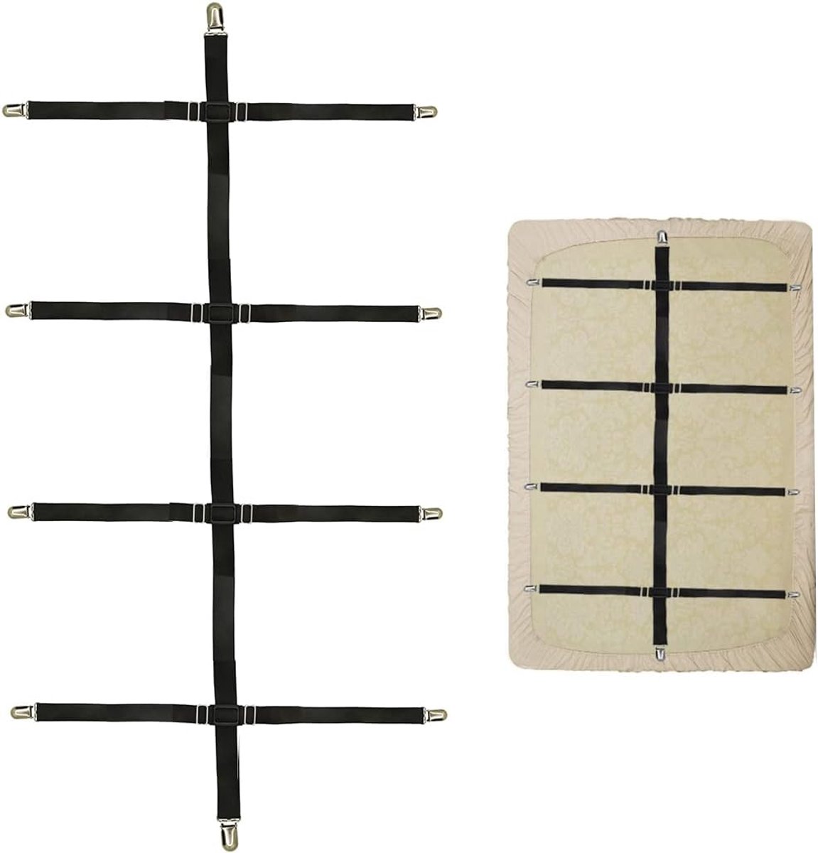 SnelShoppen - Beddengoed Bretels Elastisch Verstelbaar voor Hoeken, Matrasovertrekken en Bedlaken, Duurzame Rubber, Zwart, Perfect voor Bed of Bank