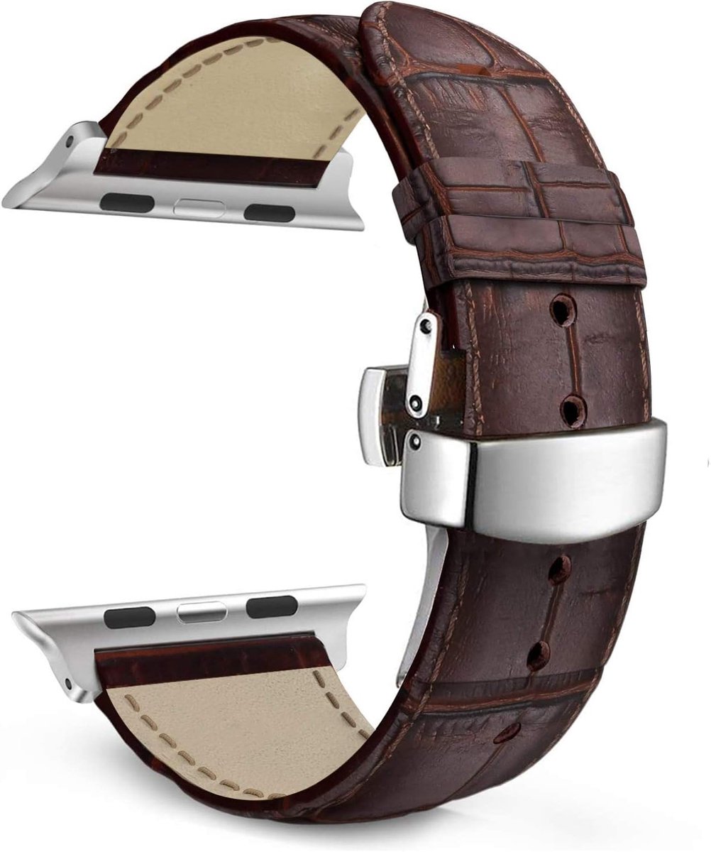 SnelShoppen - Crocodile Pattern Lederen Horlogeband met Vlindersluiting voor Apple Watch Series 11/10/9/8/7 en Ultra 3/2/1 SE 3/2/1 (46mm/45mm/44mm/49