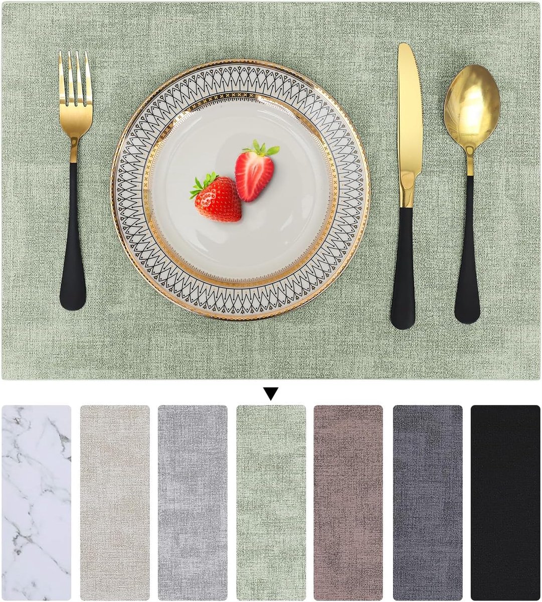 SnelShoppen - Set van 4 Wasbare Placematset, Dubbelzijdig, Waterdicht, Kunstleer, Anti-slip, Groen, Perfect voor Eten, Feestjes, Tuin en Keuken