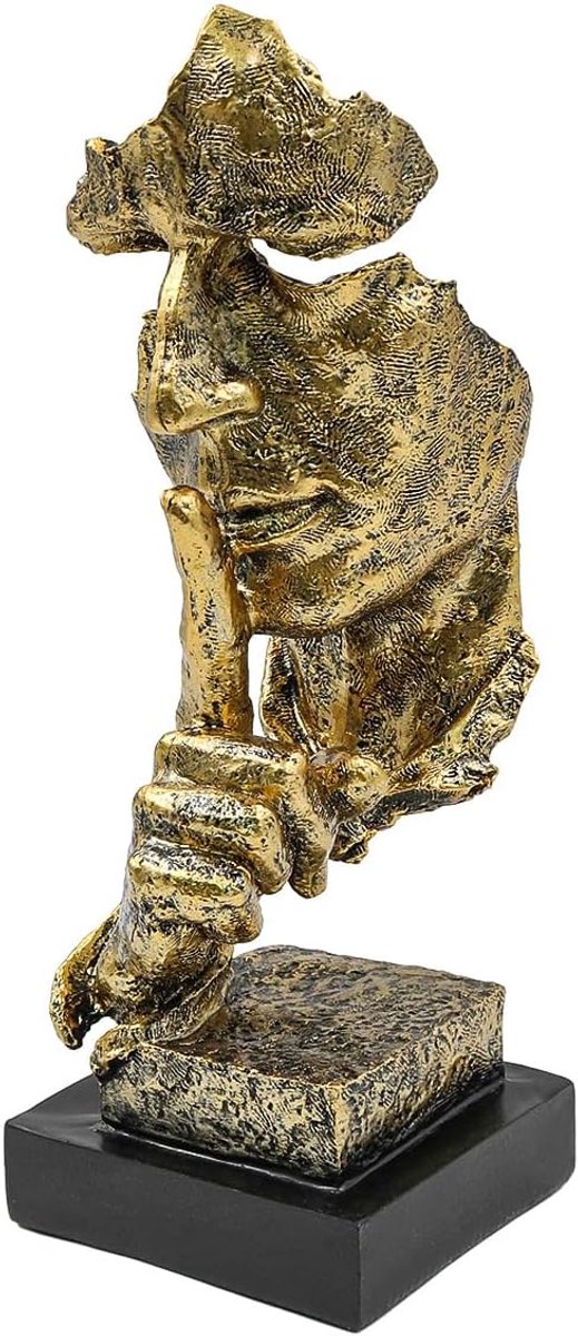 SnelShoppen - Ponder Statue - Silence is Gold Abstract Art Statue, Moderne Decoratie, Handgemaakte Figurant, Gouden Resin Beeld voor Thuis en Kantoor