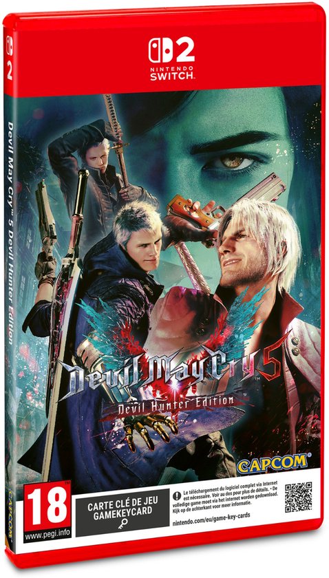 Boîte du jeu Nintendo Switch Devil May Cry 5 Devil Hunter Edition avec Nero et Dante sur la couverture.
