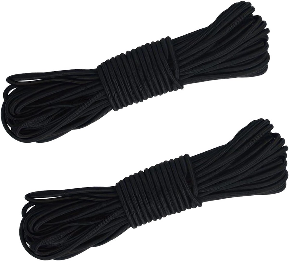 SnelShoppen - 2Pcs Elastisch Touw 4mm x 10m, Zwart Rubberkoord, Waterdicht en 100% Rekbaar Rubber Touw voor Buiten, Camping, Tent, Hangmat, Rugzakken,