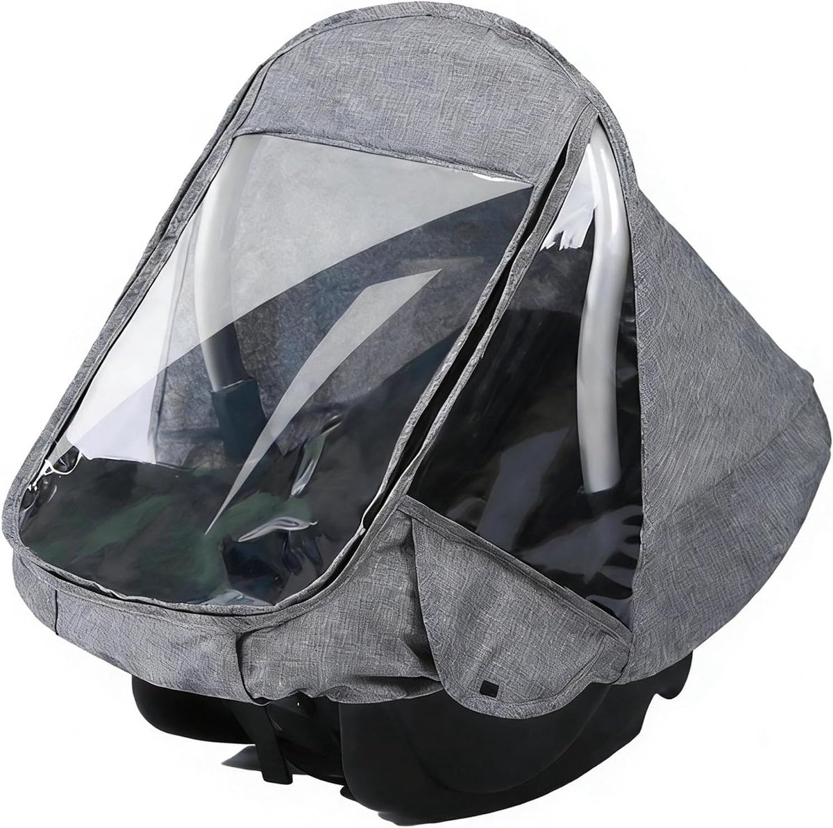 SnelShoppen - Universele Buggy Regenhoes Vouwbaar PVC Vrij Eenvoudig te Installeren Met Raam Grijs - Bescherming Tegen Regen, Wind en Insecten voor Ki
