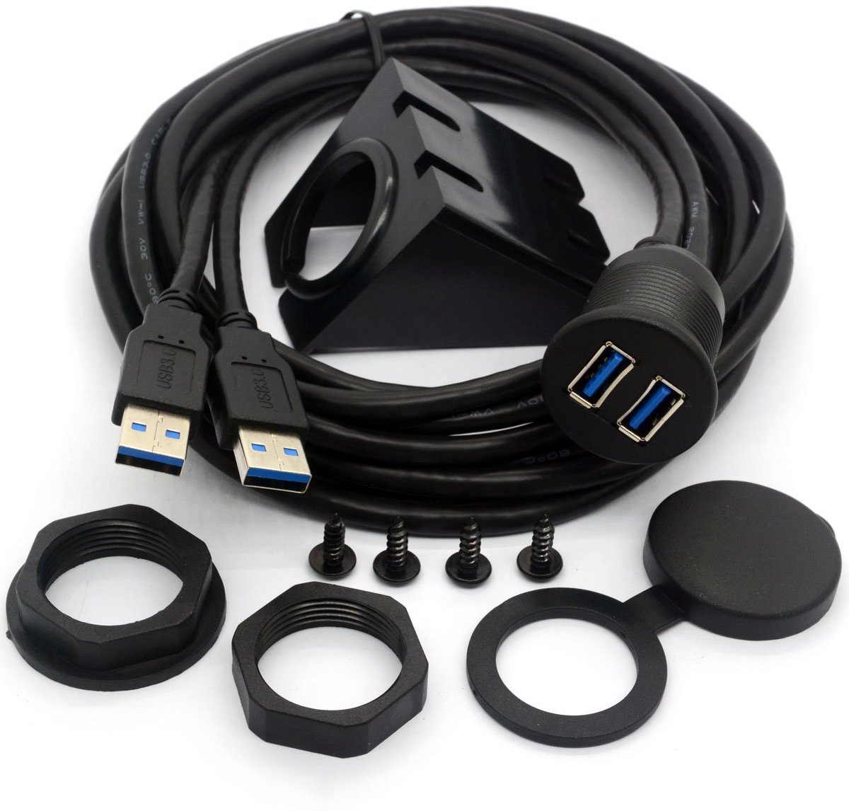 SnelShoppen - USB 3.0 Flush Mount Kabel - Dual USB Extension Kabel Male naar Female voor Auto, Boot, Motor, Dashboard - Waterproof - 2 Meter - Super S