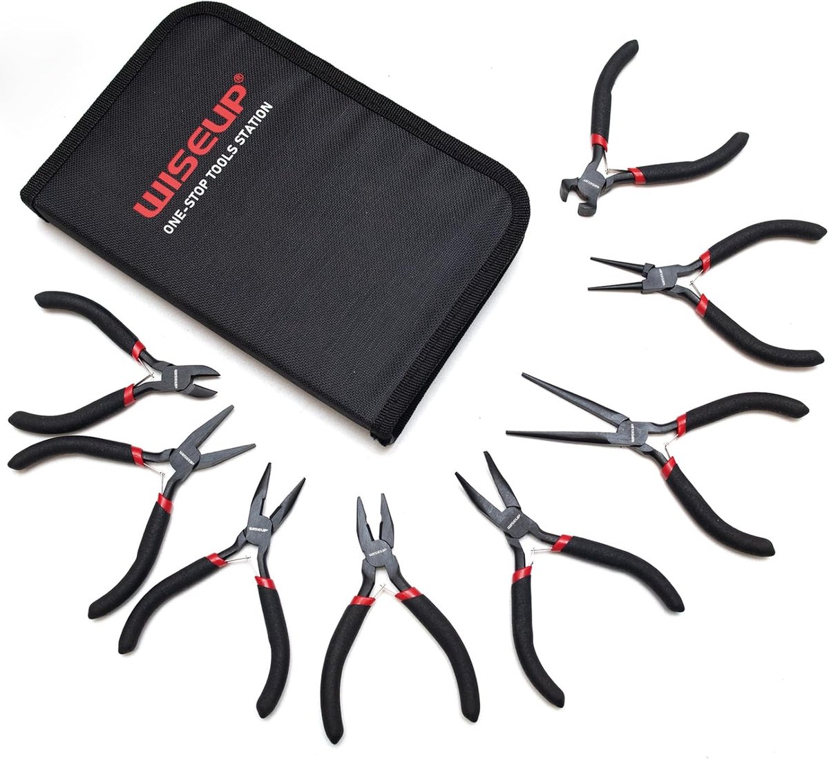 SnelShoppen - 8-delige Mini Tangenset voor Knutselen, Elektronica en Sieraden Maken - Diagonaal, Lange, Ronde, Platte, Eindknippers, Nalaatsplanten, C