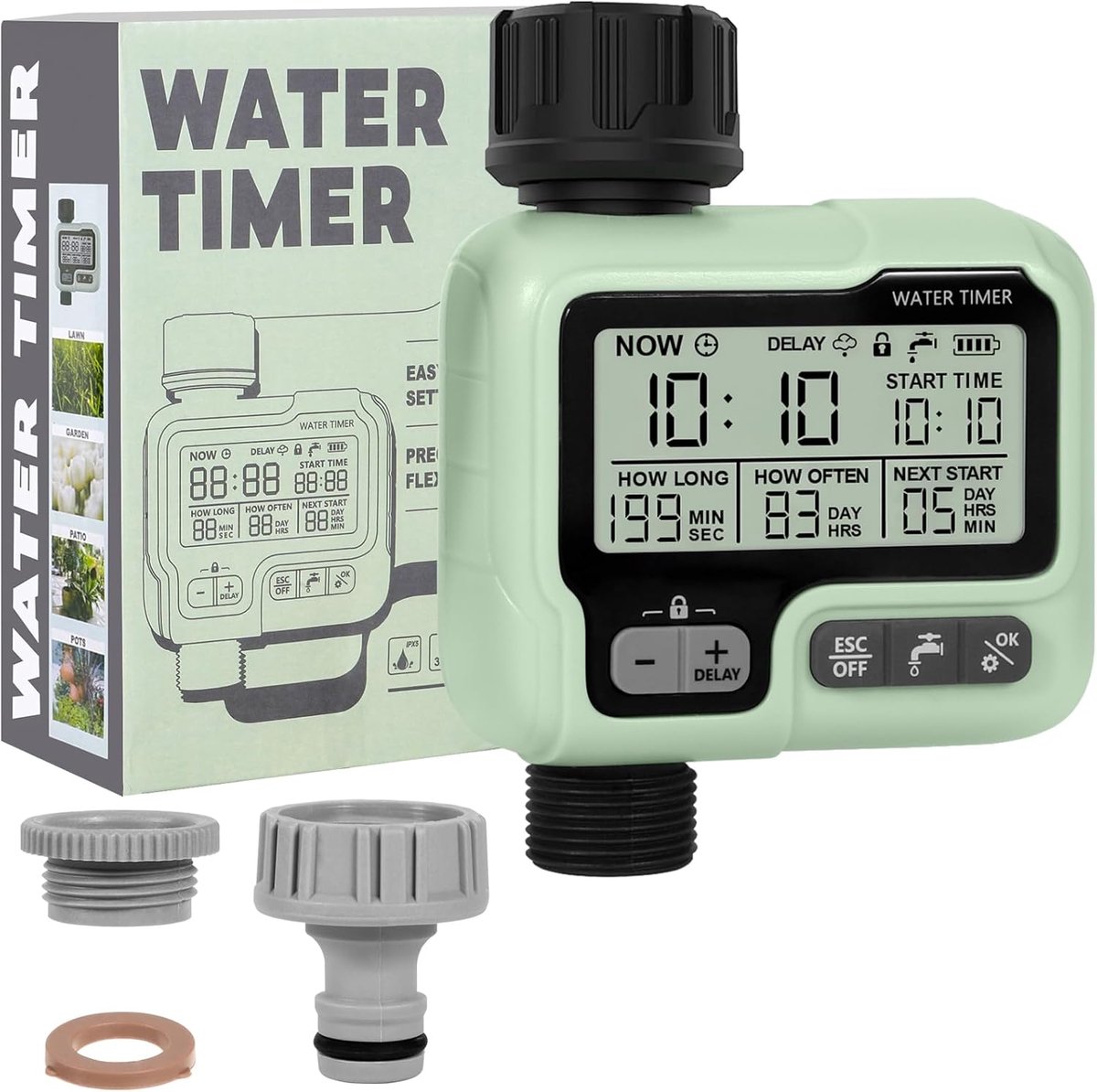 SnelShoppen - Automatische/Handmatige Tuin Water Timer, Irrigatie Timer met Kinderslot, Regenvertraging, IPX5 Waterdicht, LCD Display voor Tuin, Balko