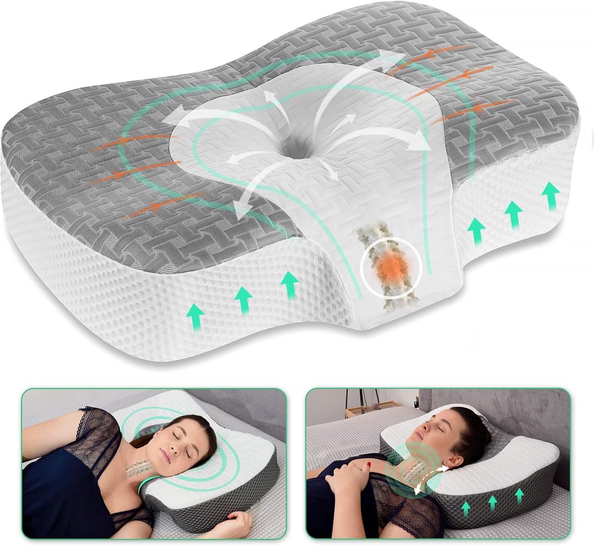 SnelShoppen - Ergonomisch Neksteun Kussen - Verstelbaar Hoogte Memory Foam Kussen - Nek en Schouderpijn Ondersteuning - Voor Zij-, Rug-, en Buikslaper