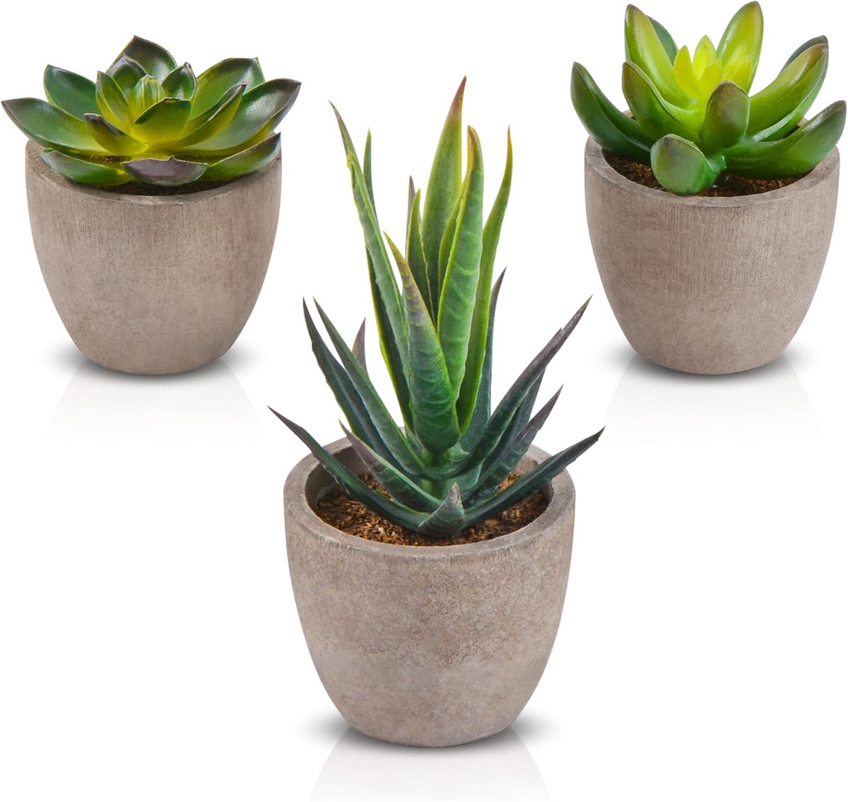 SnelShoppen - 3 Stuks Kunstplanten met Pot - Realistische Neppotten Planten voor Tafel, Thuis, Balkon, Kantoor Decoratie - Groene Succulenten en Bloem