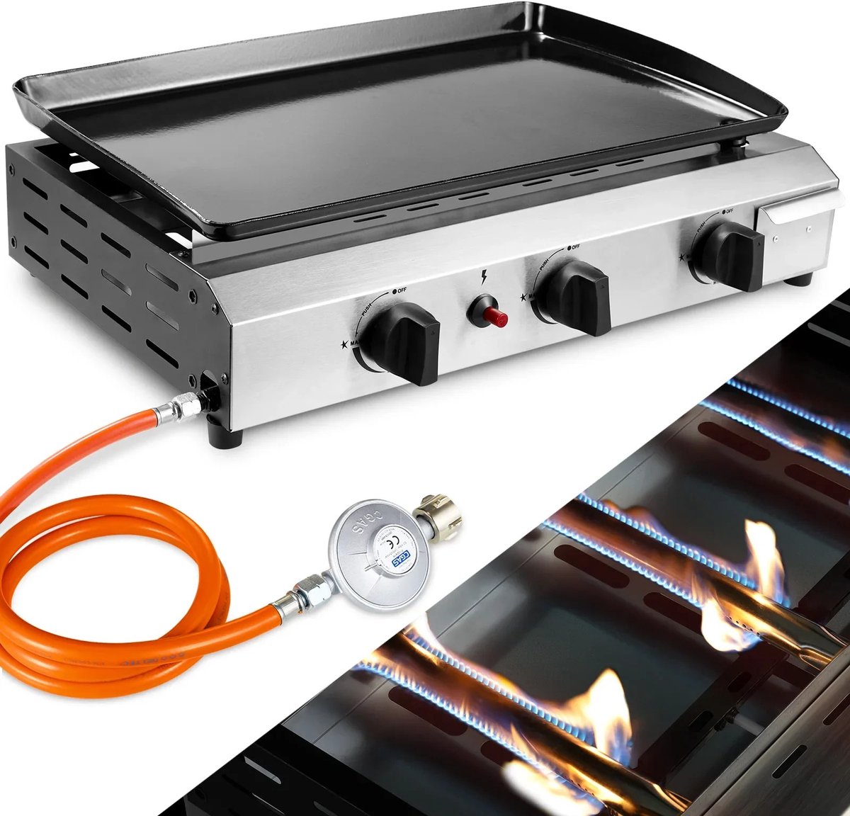 Seth Select Gasbarbecue - 3 Branders – Draagbare Tafelgrill - Met Grill-, Bak- en Kookfunctie - Voor Camping, Picknick, Tuin en BBQ