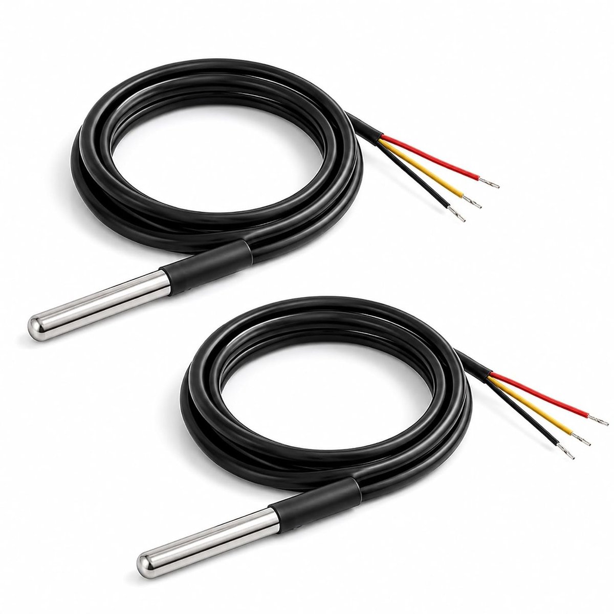 Temperatuursensor set van 2 voor digitale toepassingen, hoge precisie -55 °C tot +125 °C, waterdichte sonde voor Arduino en Raspberry Pi, 1 m lengte