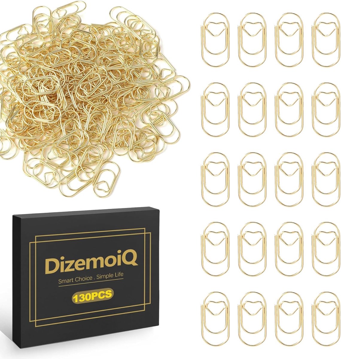SnelShoppen - 130 Hartvormige Paperclips Goud - Decoratieve Klemmen voor Kantoor, School, Bruiloft - Esthetische Schrijfwaren en Bladwijzers - Stevig