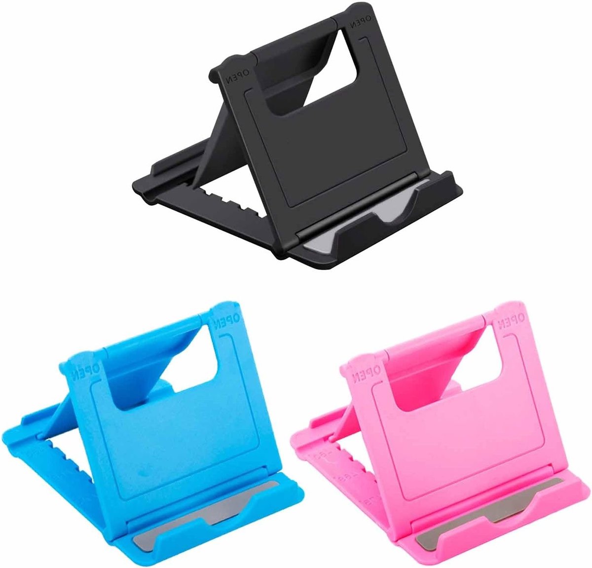 Verstelbare Vouwbare Telefoonhouder Set van 3 met Meerdere Hoeken en Antislip Basis - Draagbare Desktop Dock voor Mobiele Apparaten, Tablets en E-Readers (Compact en Ruimtebesparend Ontwerp)