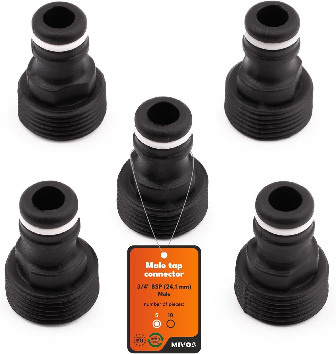SnelShoppen - 5 x Waterkraan Connector voor Tuinslangen met 3/4 Inch BSP Draad - Snelle Aansluiting voor Waterkraan - Gemaakt van 90% Gerecycled Plast