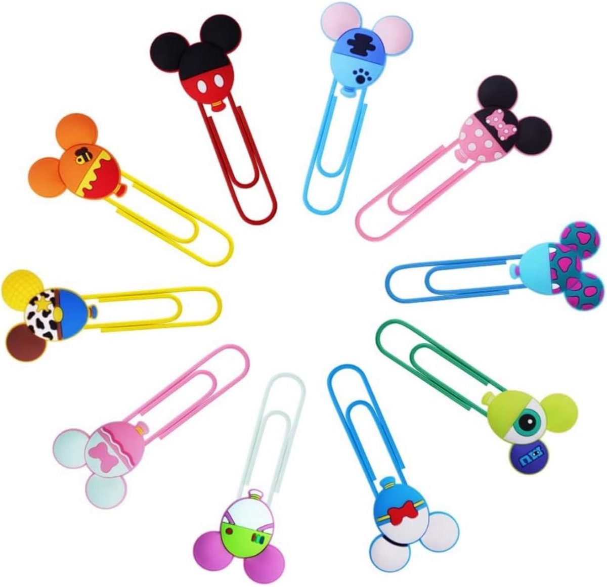 SnelShoppen - 10 kleurrijke muisvorm paperclips, schattige kantoorbenodigdheden, kunststof gecoat, perfect voor school en kantoor, handige clips voor