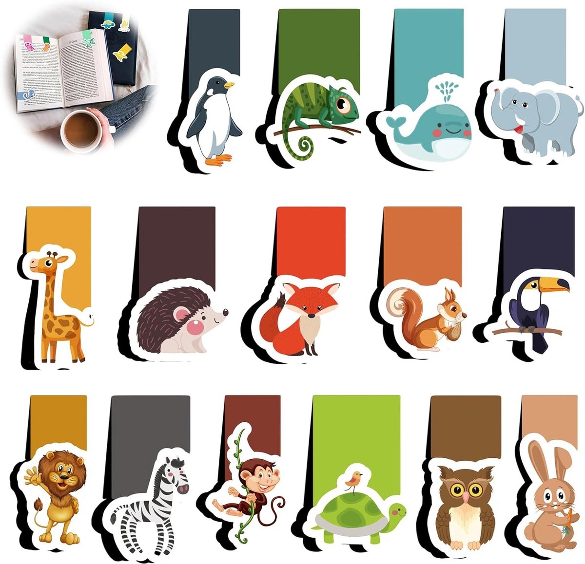 Magnetische dierenboekenleggers voor kinderen - 30 stuks, schattige bosdieren, leesaccessoires voor jongens en meisjes