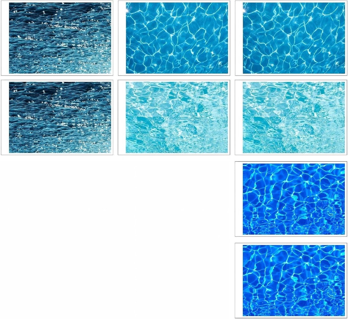 3D Watergolf Stickers voor Miniatuurlandschappen, 8 Vel in 4 Stijlen, Zelfklevend Water Effect Papier voor Diorama's, Meren, Rivieren en Modelbouwdecoratie, 29.7 x 21 cm