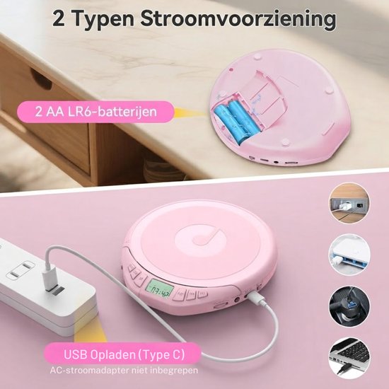 SP® CD Speler Draagbare - Draagbare Bluetooth CD Speler - CD Speler - Roze - 24cm x 18cm x 6cm van SP — afbeelding 5