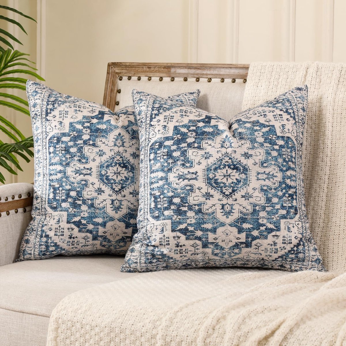 SnelShoppen - Set van 2 Moderne Bohemian Kussenhoezen 50 x 50 cm - Mandala Patroon - Polyester - Verborgen Rits - Woonkamer, Slaapkamer, Auto Decorati