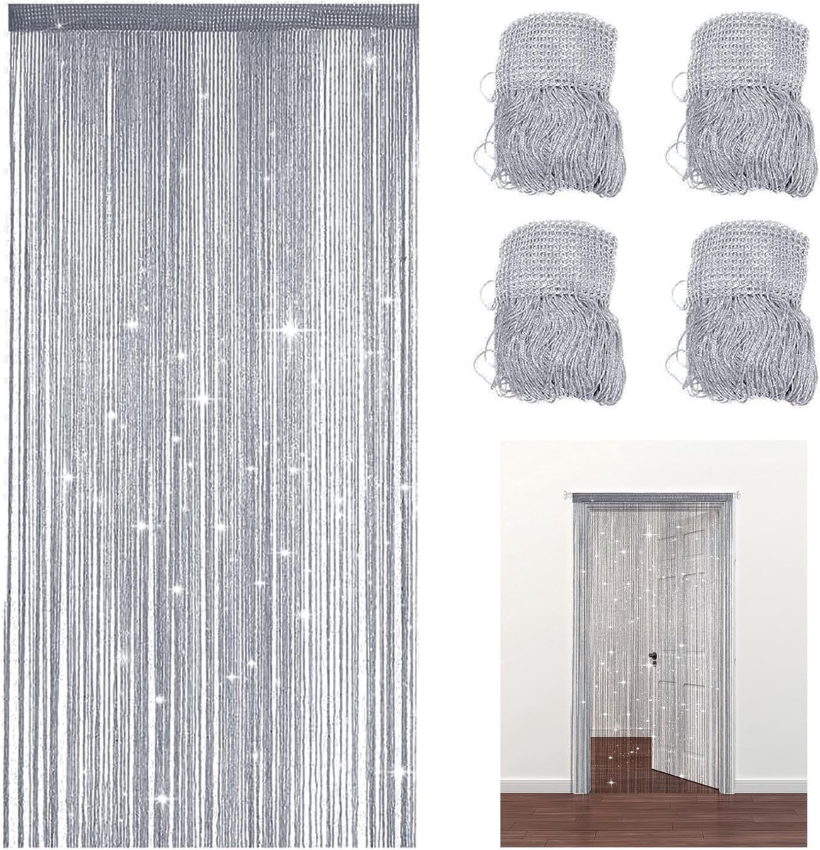 SnelShoppen - 4-delige Draadgordijn Set 100x200 cm - Polyester Deurgordijn voor Deuren & Raamdecoratie - Ideaal als Vliegenscherm en Kamerscheiding vo