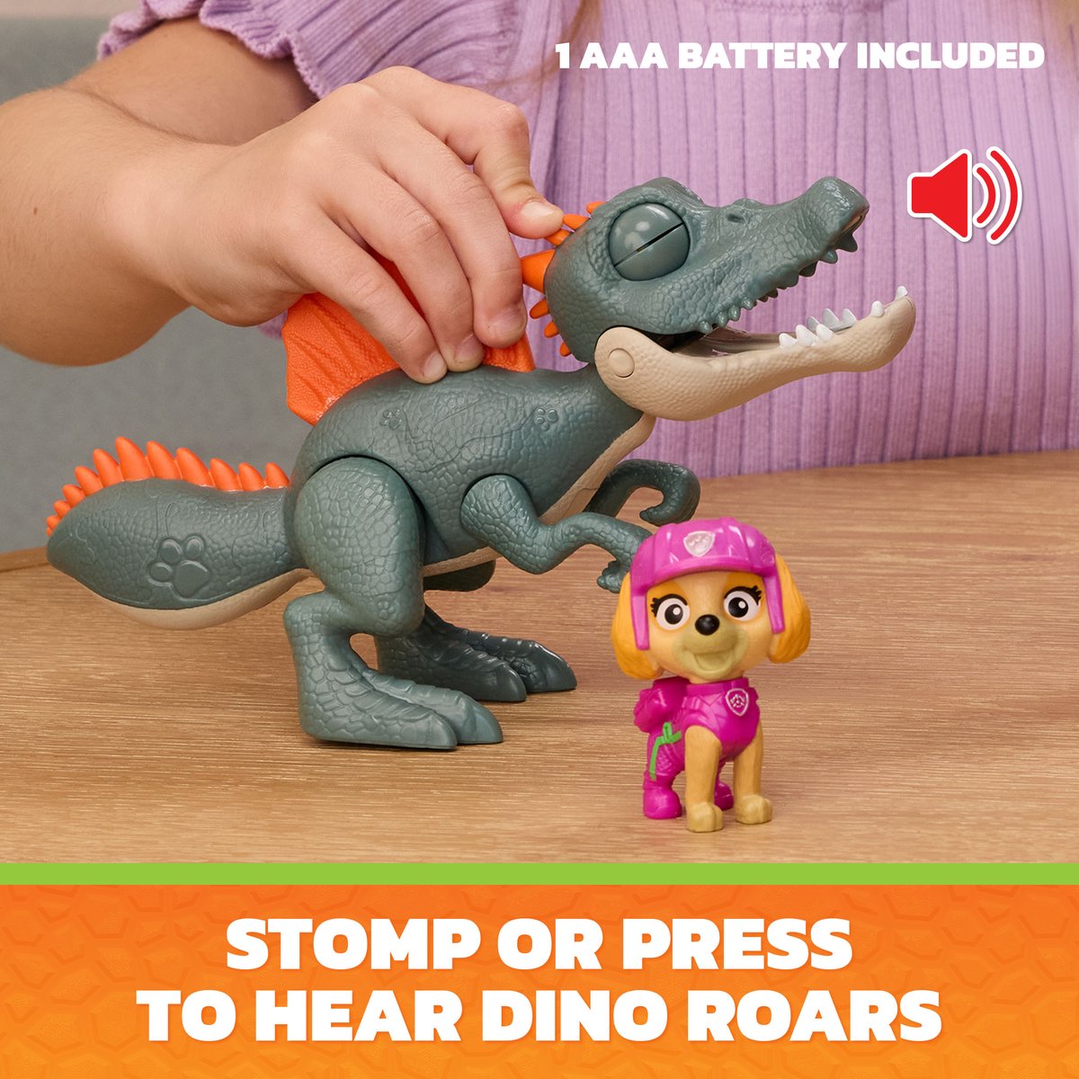 PAW Patrol - De Dino Film - Skye Roaring Pup Pals, bevat beweegbare speelgoeddinosaurus Spinosaurus van 12,7 cm met geactiveerde geluiden en Skye-actiefiguur — cadeau in Spellen & Speelgoed - foto 8
