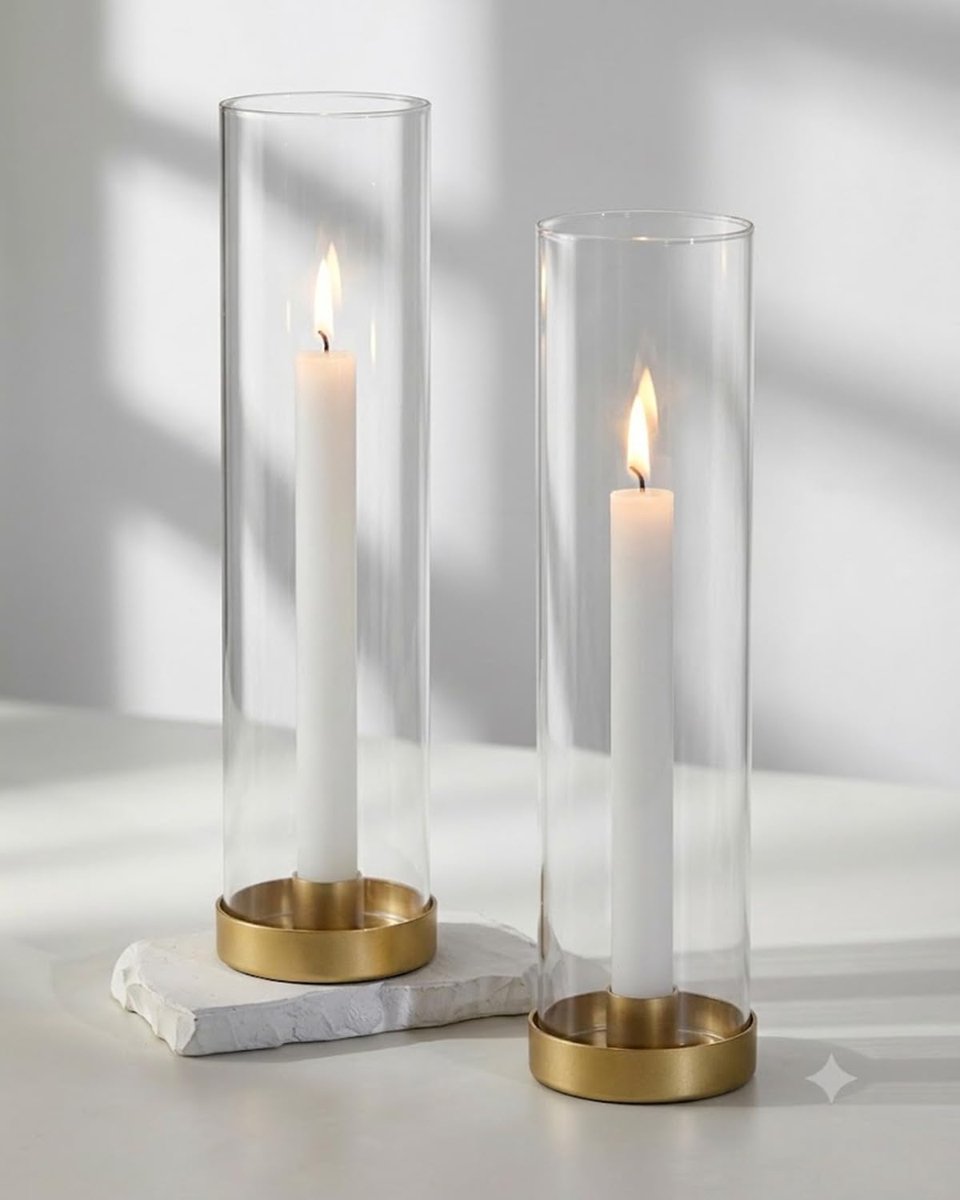 SnelShoppen - 2Pcs Gouden Romadedi Kaarsenhouders van Metaal 30cm met Verwijderbare Glas Cilinder voor Statieven, Perfect voor Bruiloften, Diner Tafel