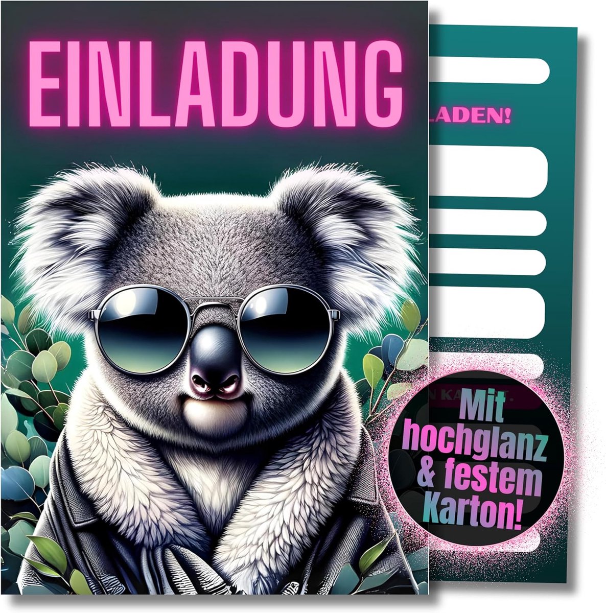 SnelShoppen - 12 Stuks Kinderen Verjaardagsuitnodigingen Kaarten voor Meisjes, DIN A6 (10.5 cm x 14.8 cm), Casual Koala, Feest, Kinderfeestje, Uitnodi