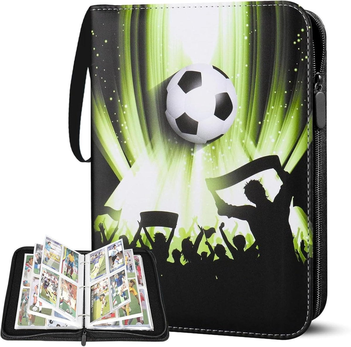 SnelShoppen - Premium Voetbalkaart Verzamelalbum voor 400 Kaarten (50 Pagina's), Waterdicht PU Kaartenboek met Draaghandvat, Geschikt voor Alle Voetba