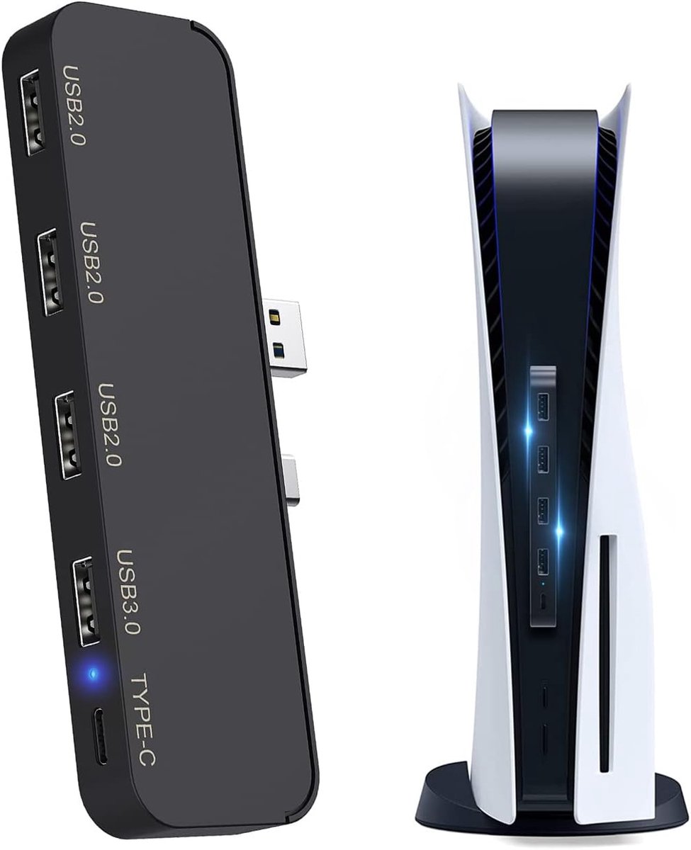 SnelShoppen - 5 Poorts USB Hub voor PS5 - Snelle USB Expansie Adapter Compatibel met PlayStation 5 Console - Compact, Lichtgewicht en Draadloos, Voor