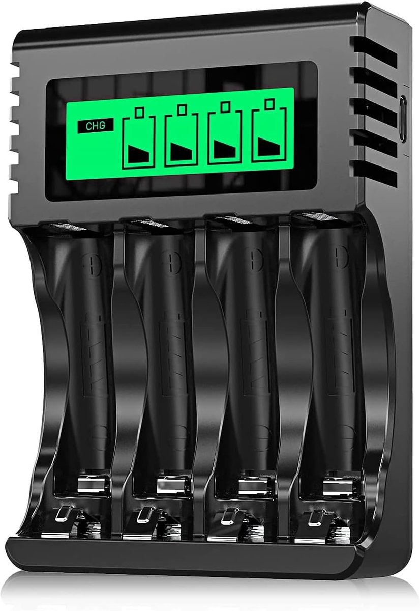 SnelShoppen - Oplaadbare Batterijoplader voor AA AAA Batterijen, LCD Display, Slimme Oplaadtechnologie, Veiligheid, USB Oplader voor NI-MH NI-CD Batte