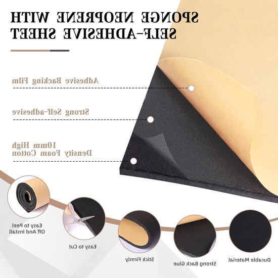 Zelfklevend schuimrubber plaat 100 x 30 x 1 cm voor isolatie, schokdemping en slipbescherming in auto en meubels — afbeelding 5