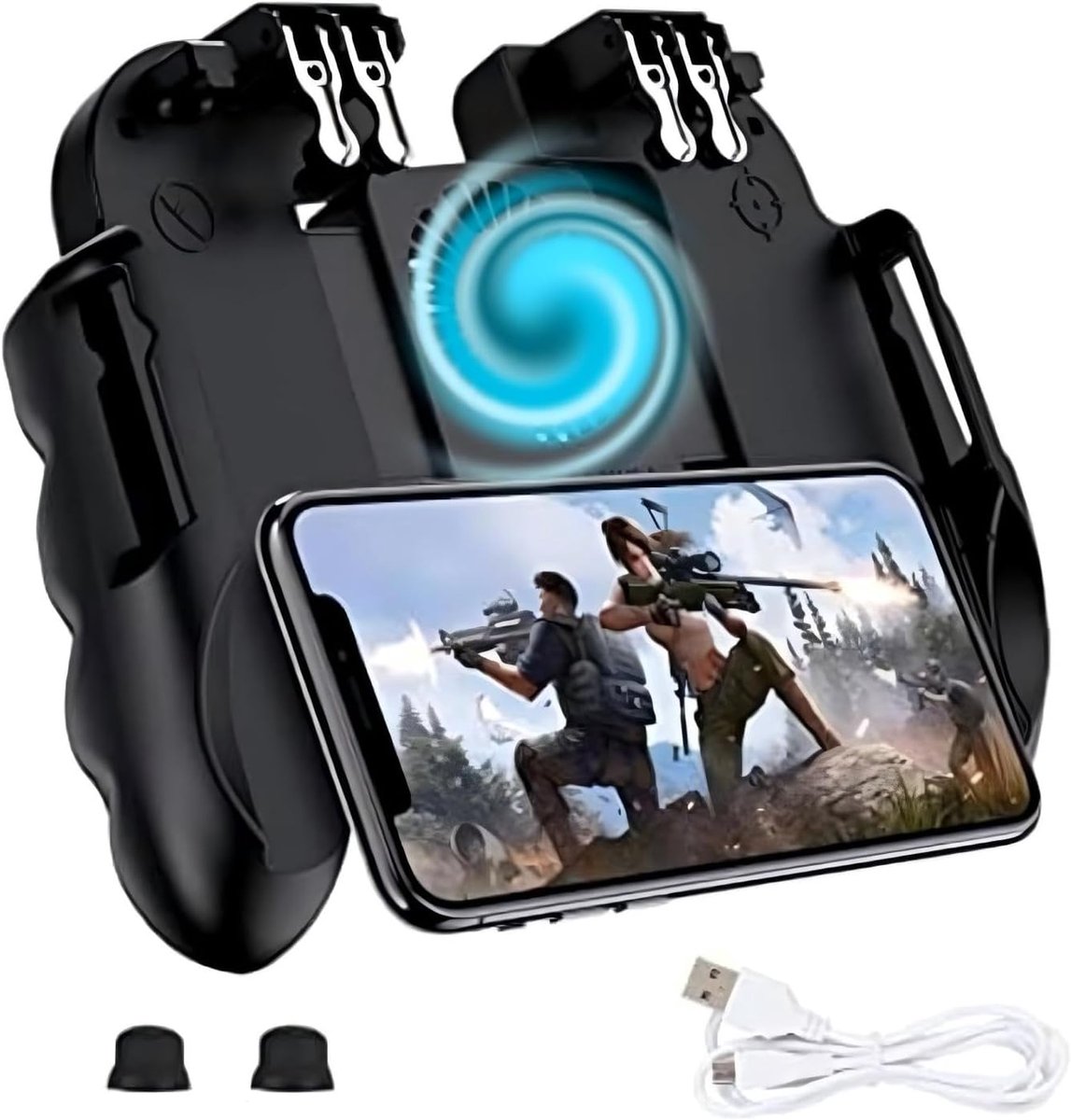 SnelShoppen - Mobiele Gamecontroller voor Smartphones met Koelventilator - Handheld Gaming Gamepad voor PUBG en Meer - Zwart - Geschikt voor iOS en An
