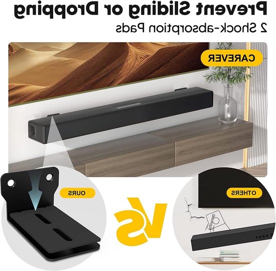 Soundbar Ophanging - Muurbeugel Speaker - TV Geluid Verbeteren - Krasbestendig EVA - Tot 15kg - Zwart — afbeelding 2
