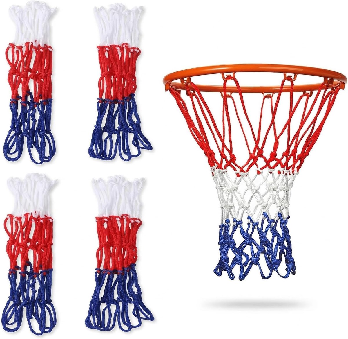 SnelShoppen - 4 Pcs Mini Basketball Net, Vervangnet voor Basketballen 20-26 cm, Robuuste Nylon Netten met 8 Lussen, Indoor en Outdoor Gebruik, Rood Wi