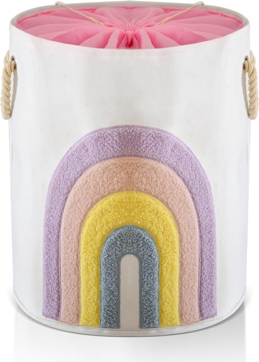 Grote Roze Wasmand van Canvas 58L met Trekkoord - Ideaal voor Baby Kleding en Speelgoed, Ruimtebesparend en Duurzaam