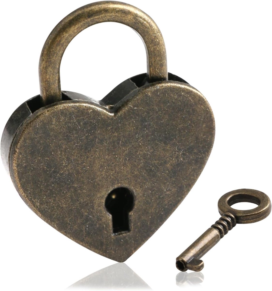 SnelShoppen - Vintage Hartvormige Decoratieve Hangslot met Sleutel - Love Lock - Persoonlijke Cadeaus voor Valentijnsdag en Jubileum - Bronzen Metaal