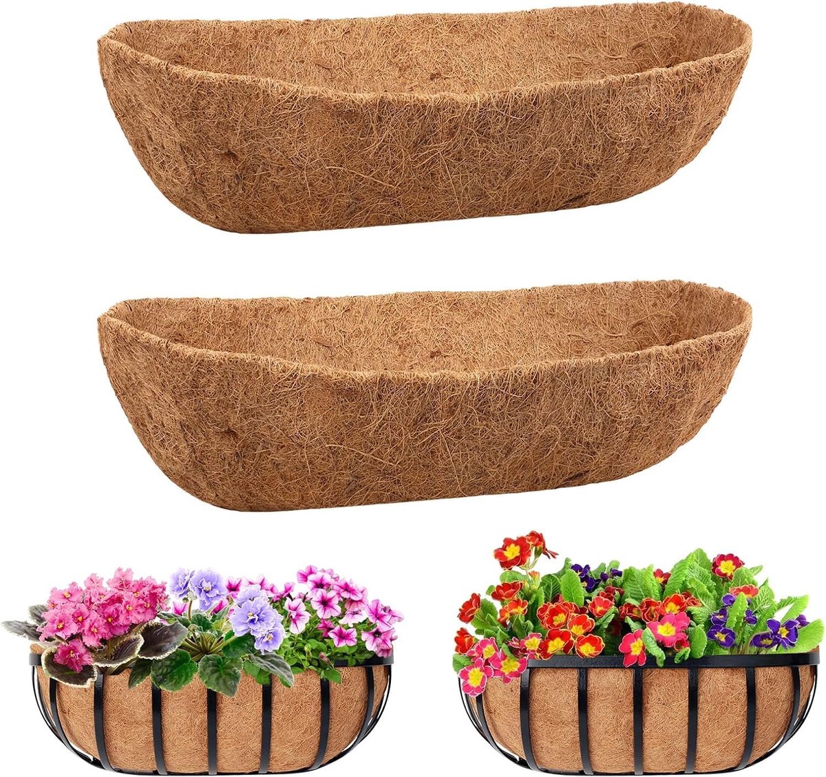 SnelShoppen - 2x 60cm Kokosvezel Liner voor Plantenzakken - 100% Natuurlijke Biologische Kokosmat - Vochtvasthoudend voor Tuin, Balkon, Raam, Dieren